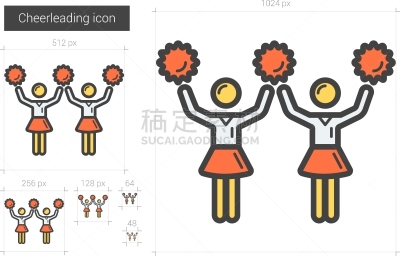 啦啦队,线图标,分离着色,轮廓,制服,人,直的,图像,欢呼