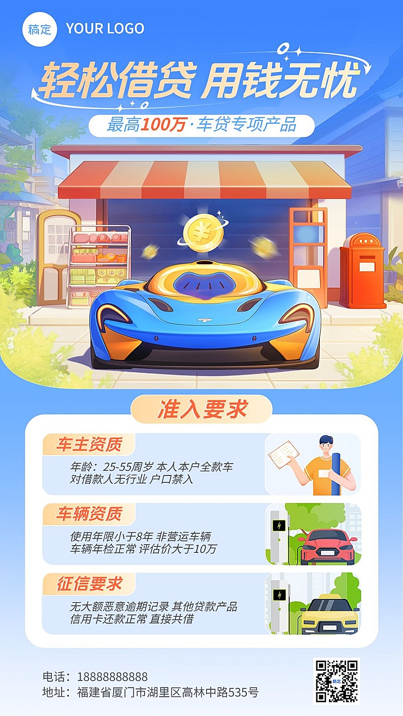 金融汽车贷款产品介绍营销手机海报AIGC