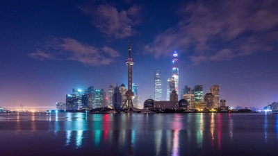 上海现代城市景观在ngith，timelapse， 