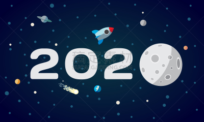 2020,火箭,太空,月亮,日历,绘画插图,平坦的,文字,飞