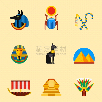 埃及,扁平化设计,国际著名景点,名声,木乃伊化的,耳麦,法老,布置