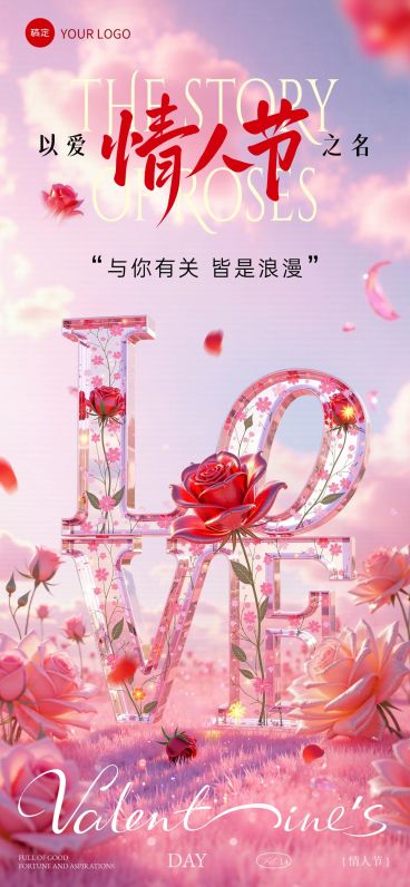 情人节节日祝福全屏竖版海报AIGC预览效果