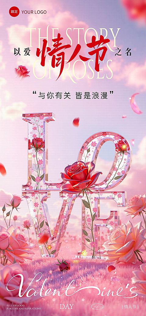 情人节节日祝福全屏竖版海报AIGC