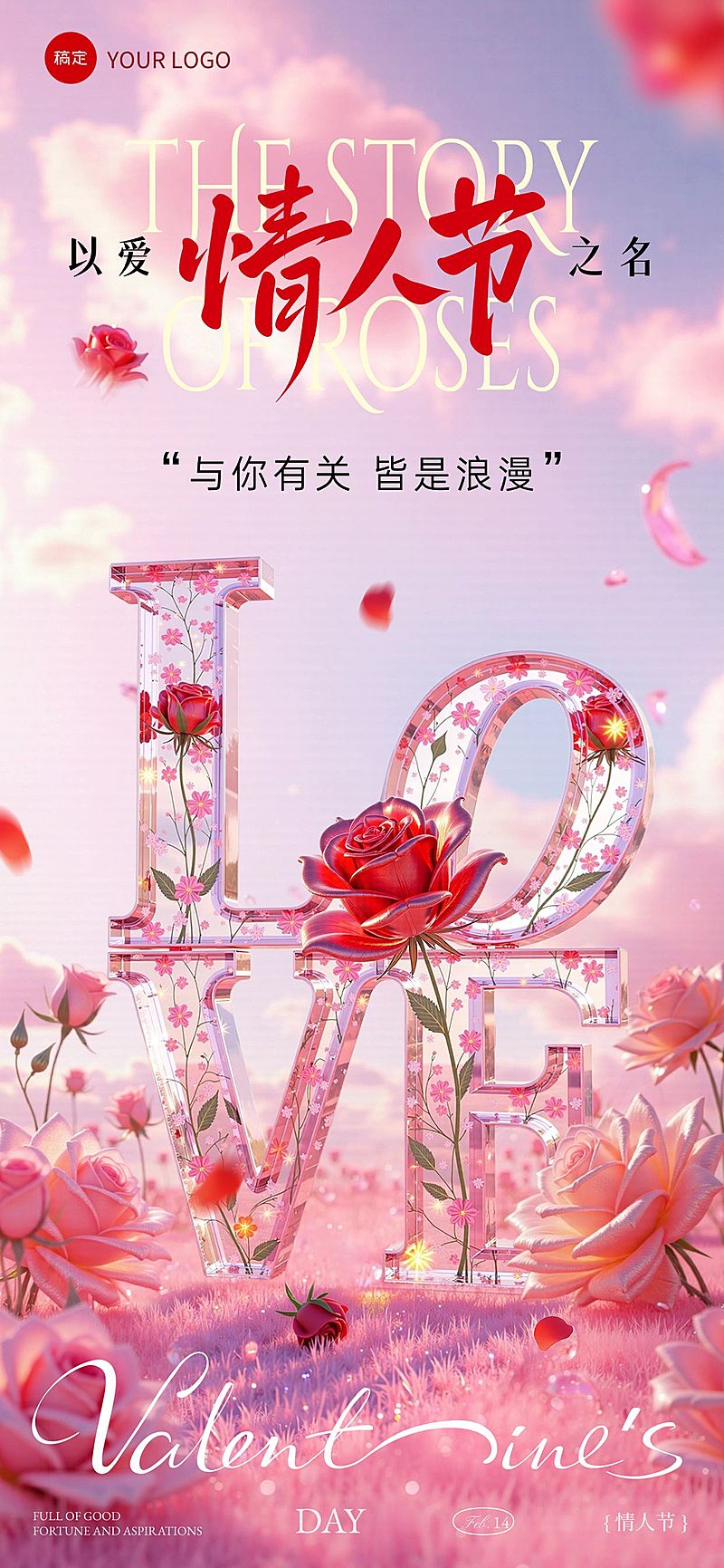 情人节节日祝福全屏竖版海报AIGC