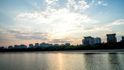  时差-中国海南文昌海滩的日落