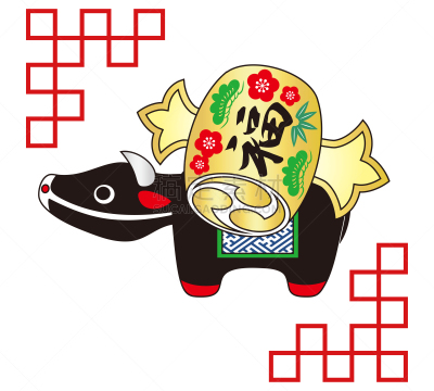 母牛,绘画插图,日本,小雕像,槌子,矢量,福字,可爱的,华丽的,纸玩偶