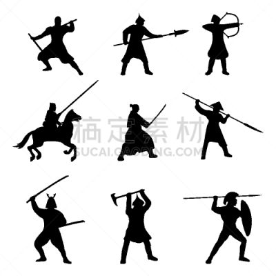 巨大的,白色背景,勇士,分离着色,白色,欧洲,忍者,男人,剪影,布置