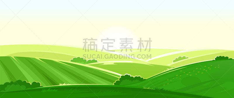 草原,山,晴朗,绿色,草地,农场,矢量,全景,田地,夏天