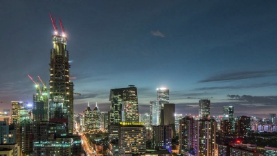 T/L MS HA PAN北京CBD地区夜间施工现场鸟瞰