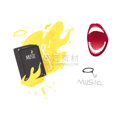 吉他,扩音器,人的嘴,矢量,平坦的,音乐符号,一个物体,韧性,流行音乐会,现代