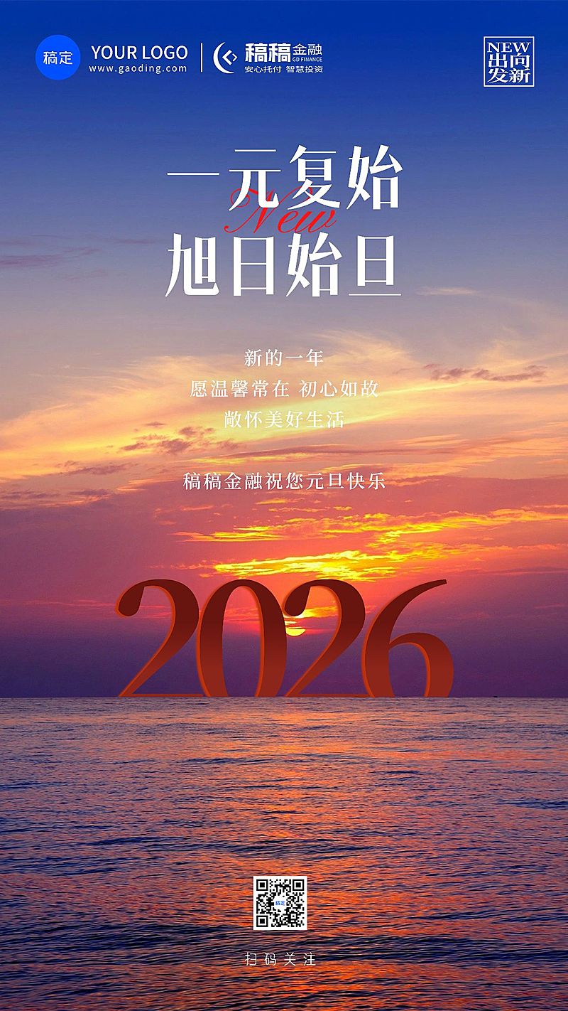 元旦金融保险激励正能量实景海报