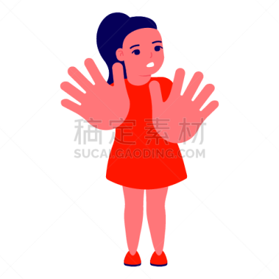 暴力,停止手势,儿童,绘画插图,女孩,矢量,手,沮丧,拿着,禁止的