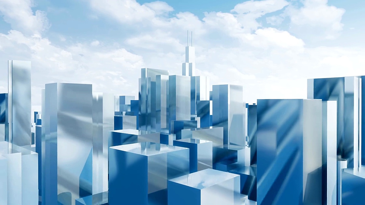 抽象镜3D城市摩天大楼芝加哥