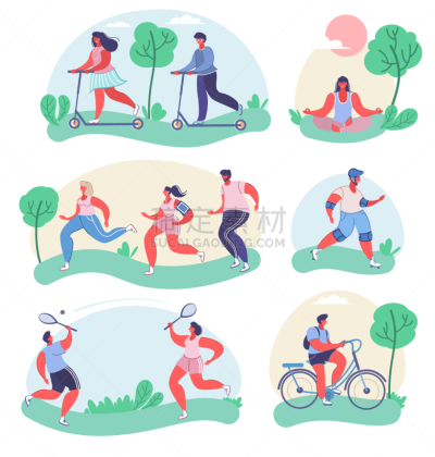 people doing sports flat isolated