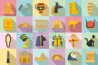 egypt icons set flat style