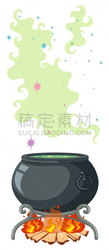 卡通,锅,魔法符咒,分离着色,白色背景,巫术,药剂,飘然,概念,幻想