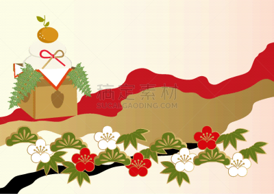 新年前夕,背景,绘画插图,日本,运气,式样,材料,年糕,给予