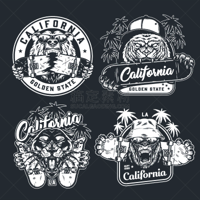 vintage monochrome skateboarding logos