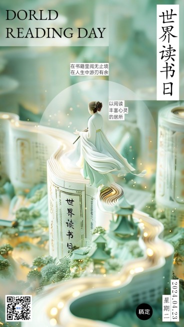 世界读书日节日祝福教育培训手机海报AIGC预览效果