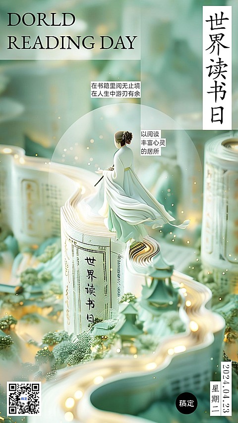 世界读书日节日祝福教育培训手机海报AIGC