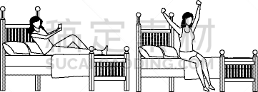 宿舍,女人,一对,空白的,黑白图片,无忧无虑,床单,床,现代,欢乐
