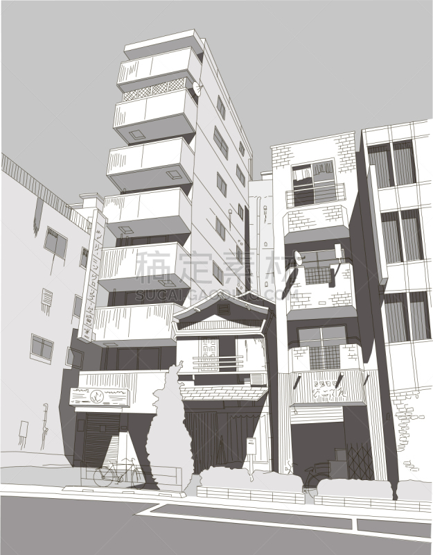 街道,日本,都市风景,房屋建设,房屋,图像,艺术,矢量,户外,建造
