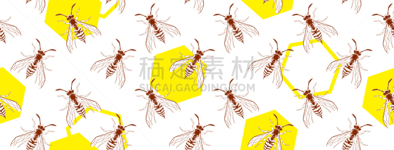绘画插图,纺织品,昆虫,黄色,危险,大黄蜂,几何形状,水平画幅,式样