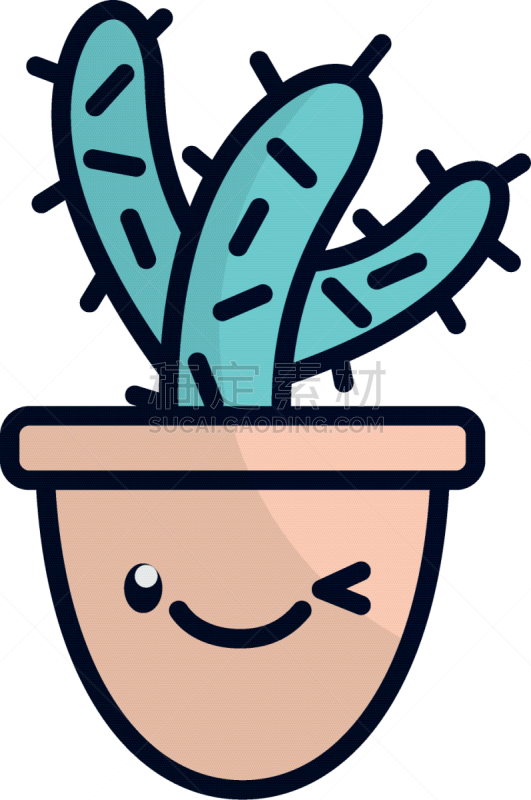 isolated kawaii cactus inside pot flat fill style