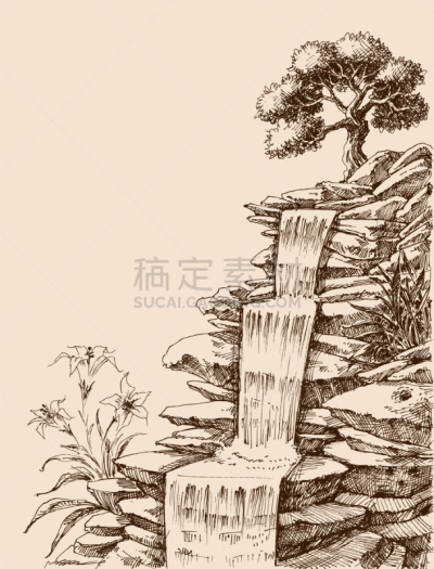 瀑布,动物手,草坪,水下落,公园,草,春天,画画,流动,喷