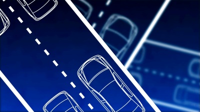 高峰时间高速公路上行驶的Lineart动画汽车
