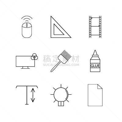 轮廓,直的,图标集,计划书,矢量,文档,三角板,图像,标志,胶水