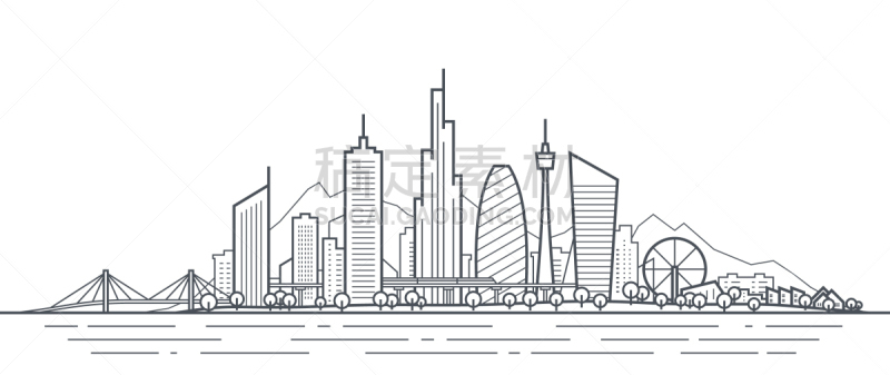 都市风景,线条画,细的,未来,商务,交通,直的,公园,现代,建筑业