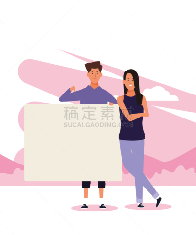 女人,卡通,男人,空白的,布告,商务,空的,自由,扬声器,模板