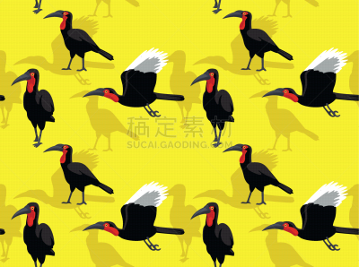 四方连续纹样,矢量,绘画插图,卡通,地面犀鸟,二进制码,壁纸,可爱的,自然,濒危物种