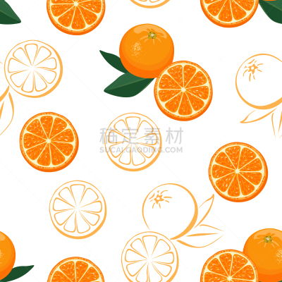 简单,四方连续纹样,水果,绘画插图,卡通,柑橘属,叶子,矢量,白色背景,扁平化设计