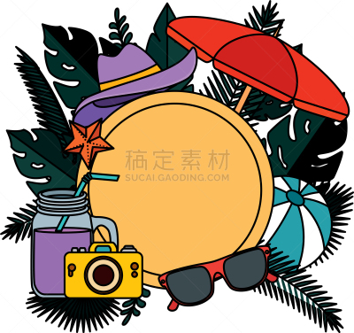 夏天,圆形,叶子,遮阳伞,边框,几何形状,华丽的,度假胜地,时尚,植物学
