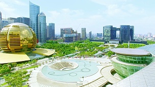 杭州蓝天现代城市无人机拍摄