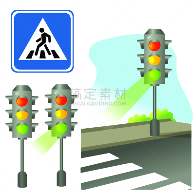 交通,绘画插图,职权,绿灯,人行横道,交通标志,矢量,彩色图片,白色背景,布置