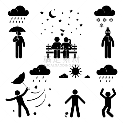 暴风雨,矢量,雨,简笔人物画,风,男人,计算机图标,太阳,舞台,剪影