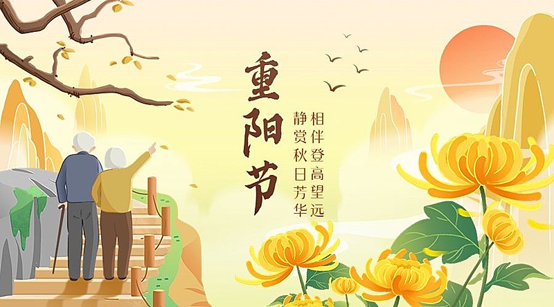 企业重阳节祝福贺卡插画风banner