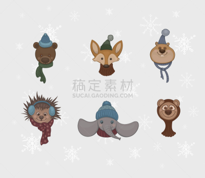 可爱的,热,动物,围巾,卡通,冬天,白色,灰色,褐色,布置