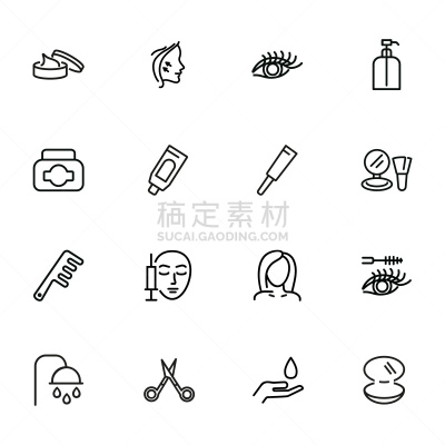 线条,图标集,美,粉饼,睫毛膏,粉底,简单,模板,细的,瓶子