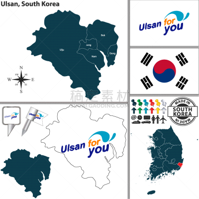 韩国,蔚山,非都市风光,形状,国内著名景点,职权,图像,矢量,剪影