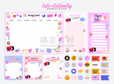 可爱的,绘画插图,标签,纸,个人备忘录,笔记本,任务清单,创造力,收集,爱