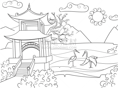 自然,日本,彩色书,卡通,亚洲,书,传统