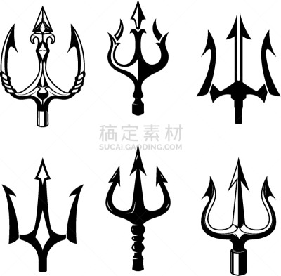 分离着色,三叉乾,白色背景,符号,魔鬼,白色,鱼叉,布置,剪影