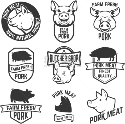 猪肉,猪,标签,动物头,牛排,自然,菜单,肉,清新,食品