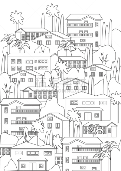 建筑,轮廓,矢量,棕榈树,乡村,绘画插图,书页,鸡尾酒,热带气候,小的