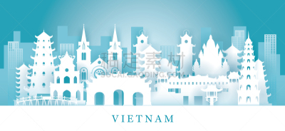 著名景点,越南,城市天际线,纸,时尚,导游,旅行者,蓝色,平坦的,国内著名景点