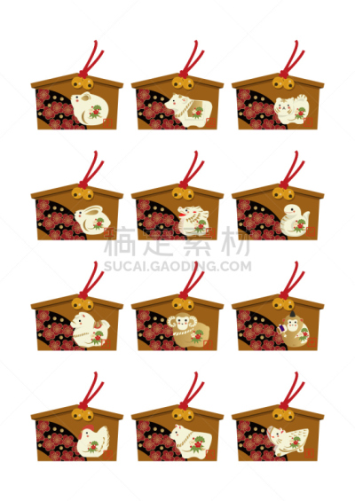 猴子,蛇,狗,动物,绘画插图,日本,公猪,绵羊,虎,马